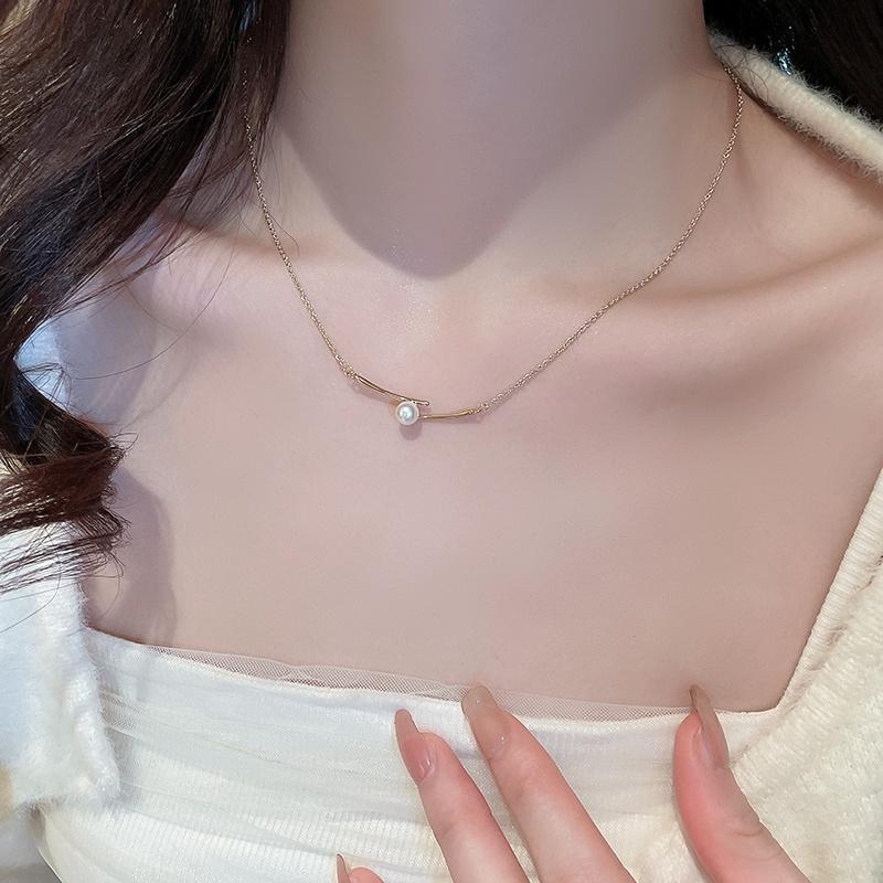 iF ME Chopsticks Imitation Artificial Pearls Pendant Necklace for Women Luxury Gold Chain Choker Jewelry Accessories