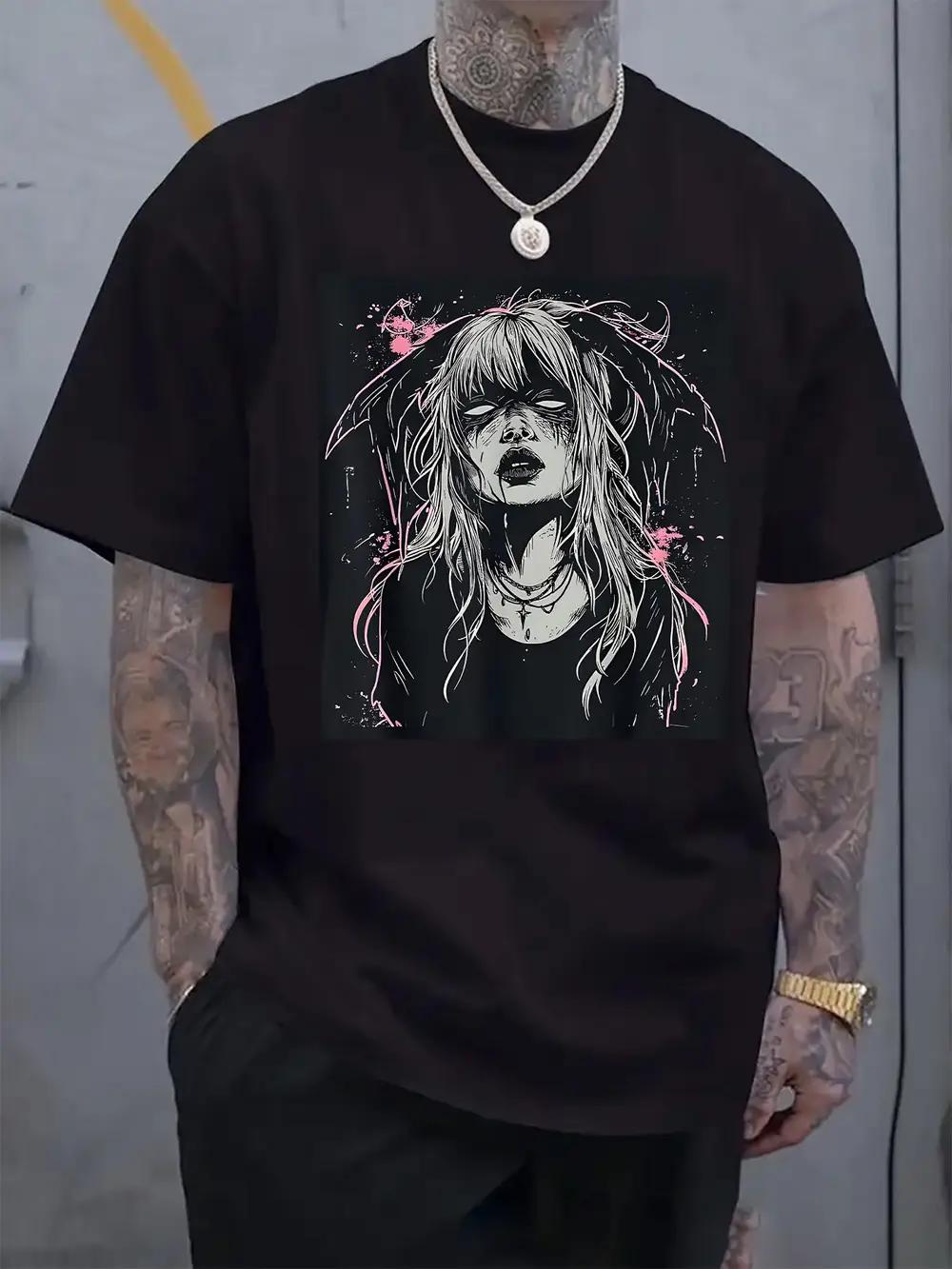 Light Gray Graphic T-shirt with Stylish Print Design XXXL