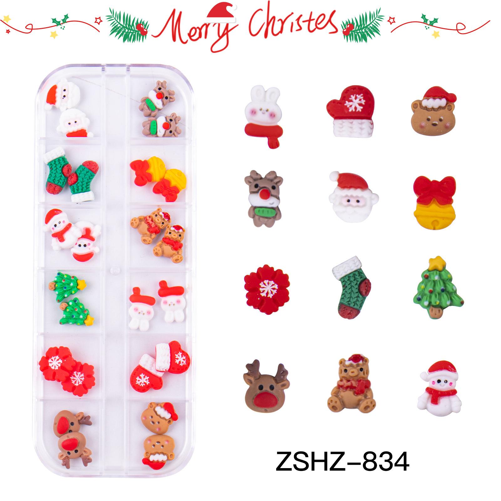 

Рождественские украшения для ногтей из смолы 3D мультфильм лось снеговик Санта Клаус дрель для ногтей ZSHZ-834