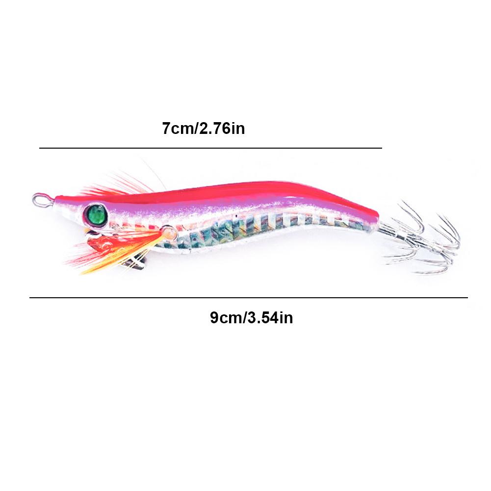 Luminous Squid Jigs 90mm 6g Artificial Squid Hook Wood Shrimp Cuttlefish Hard Bait for Fishing Squid Octopus Pesca