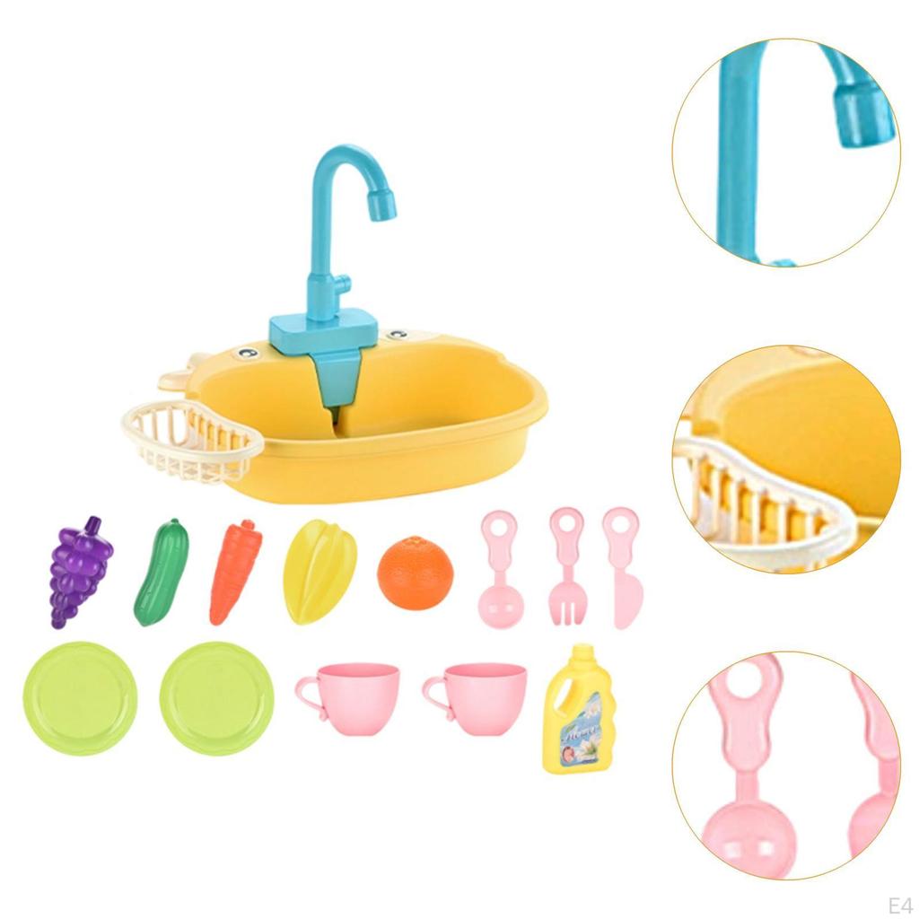 Children's Role Play Kitchen Sink Toys Set with Water Cycle System