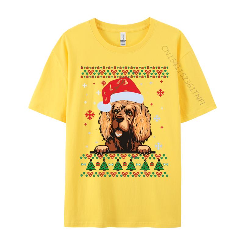 Wholesale American Cocker Spaniel Christmas Sa Tshirt Personalized Top Tshirts Cotton Blue And White Graphic T Shirts