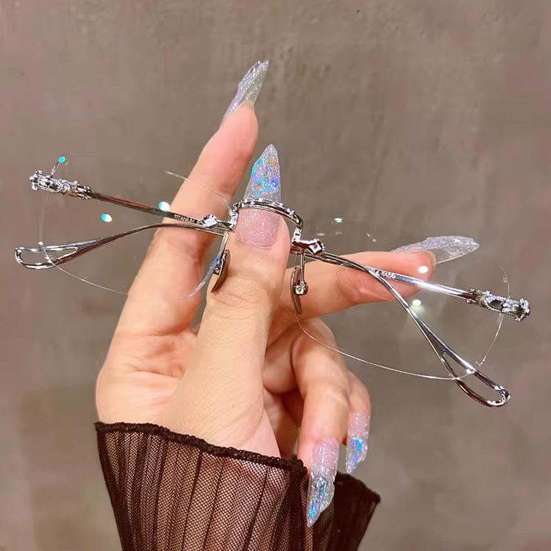 

Korean INS Transparent Square Rimless Eyeglasses Blue Light Blocking Glasses Vintage Y2K Frameless Computer Glasses Daily Decor срібний