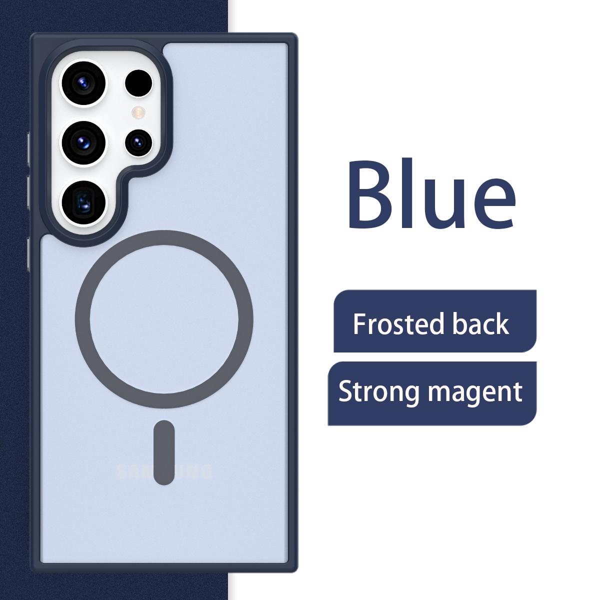 

Матовый простой однотонный подходящий магнитный чехол для телефона для Samsung Galaxy S21 S22 S23 S24 Ultra Plus Беспроводная зарядка Чехлы для телефона Galaxy S21 синий