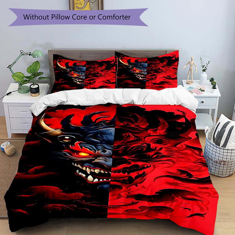 3pcs Demon Mask Bedding Set. Soft and Comfortable with No Core Included (1x Duvet Cover + 2x Pillow Covers) Yy251010112