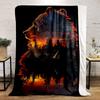 Bear Silhouette Landscape Print Blanket bedroom Blanket for Livingroom Couch lunch break Soft throw for Friend's festival Gift