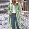 Double Sided Plush Hooded Coat for Women Medium Length Solid Color with Pockets