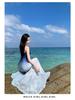 Gradient Blue Elastic Mesh Women's Strapless Fishtail Dress with Slimming Waist and Heart-Shaped Neckline