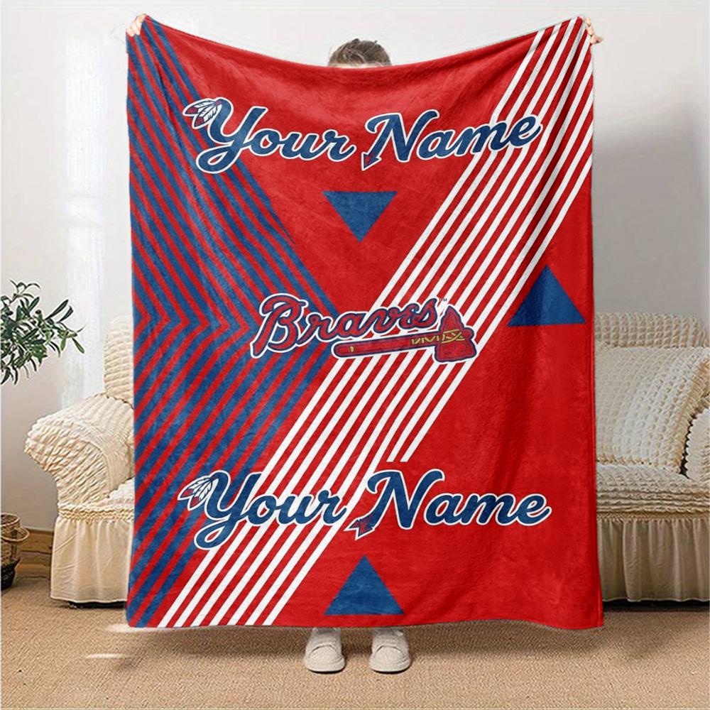 Name Custom Atlanta Braves Print Flannel Blanket High Quality Warm Comfortable Cover for All Seasons Perfect for Gifts Home Decor