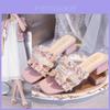 Chic Pearl Slide Sandals For Women Stylish Open Toe Casual Footwear In Beige Black And Pink