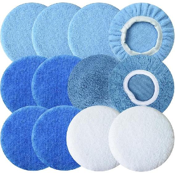 Boltigen 8Pcs 5-6 Inch Buffing Pads Orbital Polishing Pad 4 Colors 5'' To 6'' Microfiber Coral Fleece Bonnet Car Buffer Polisher Waxing Covers For