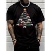 Europäische Größen Herren Trendiges Kurzarm-Grafik-T-Shirt mit einem Weihnachtsbaum-Stern-Ornament-Design mit einem Gamecontroller