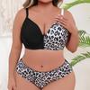 Sexy Plus Size Women's Leopard Print Splicing Underwear Set Gathered Suspenders Bra and Panties Two-piece Set