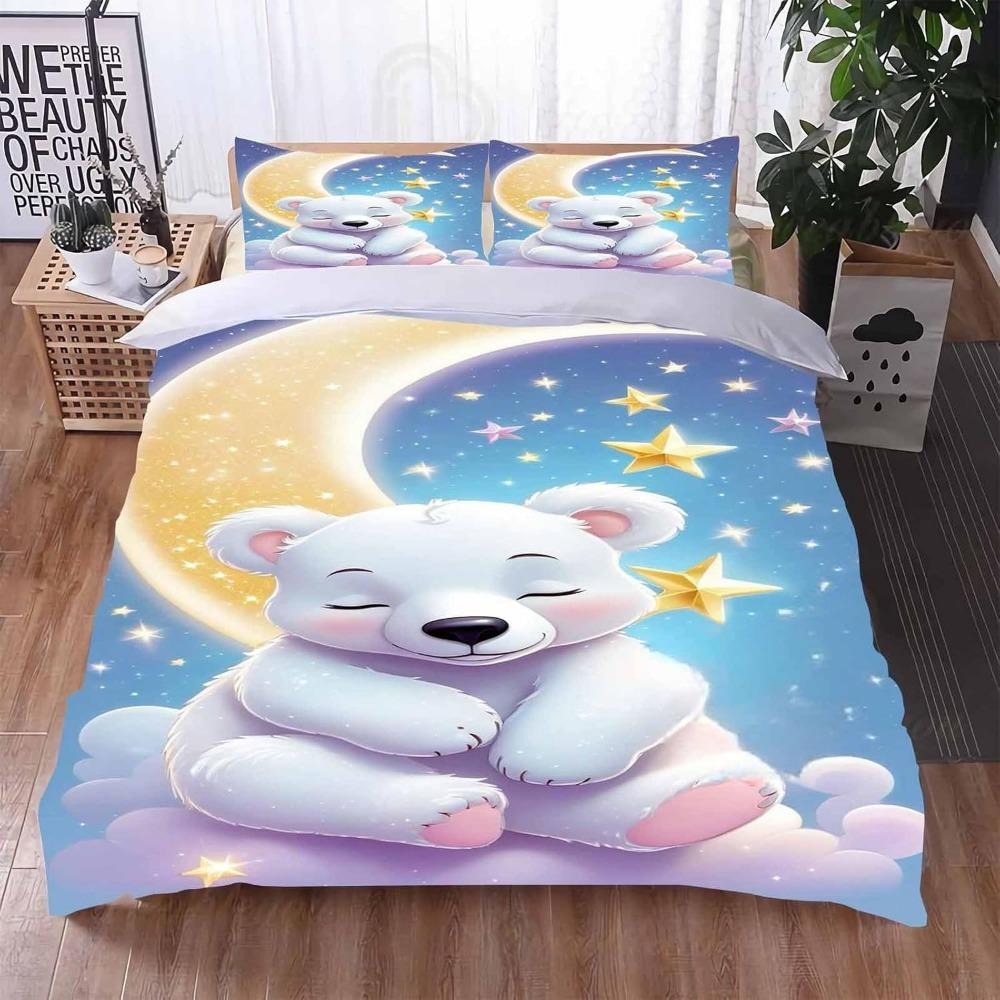 Cute Teddy Bear Children's Adult Down Duvet Cover Cartoon Animal Bedding, Colorful Comfortable Full Size Down Duvet Cover De