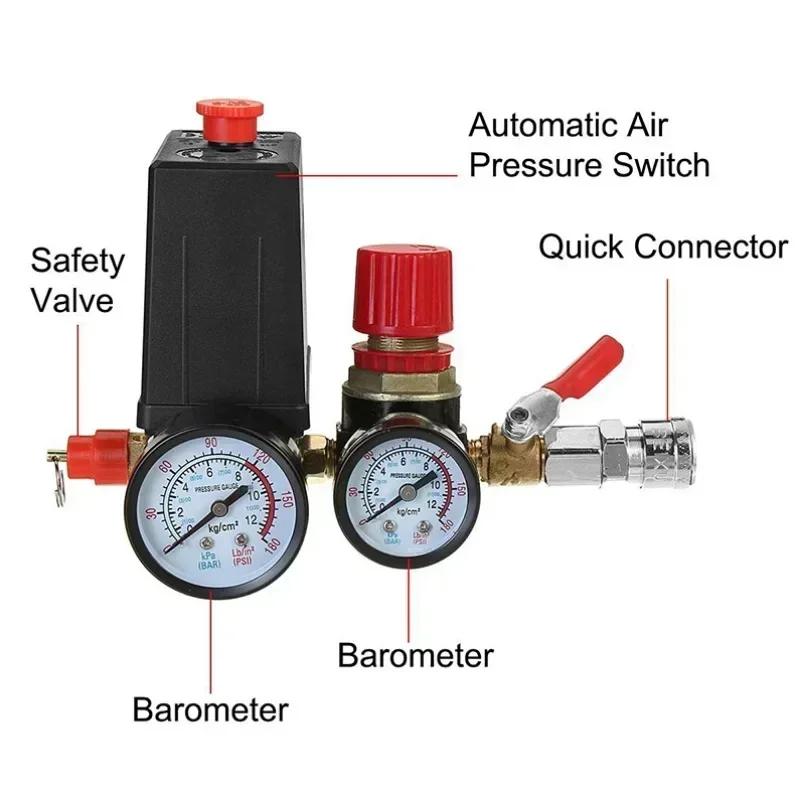 Small Air Compressor Pressure Switch Control Valve Regulator With Gauges Fittings Pneumatic Accessories Quick Response 240V NEW