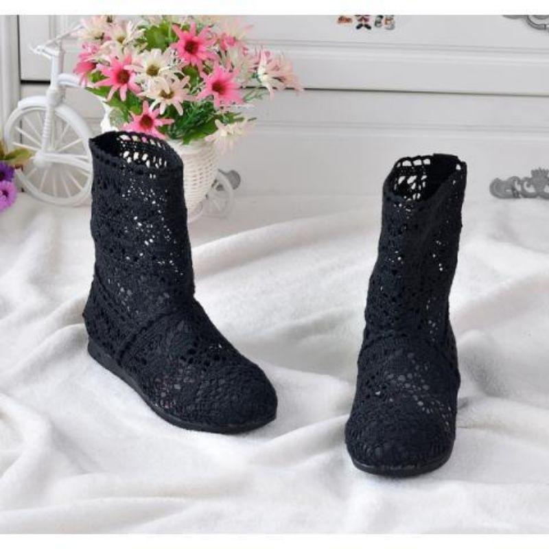 Lace Hollow Boots Shoes Breathable Knit Line Mesh Korean High Summer Women Boots Knee High Womens Shoes