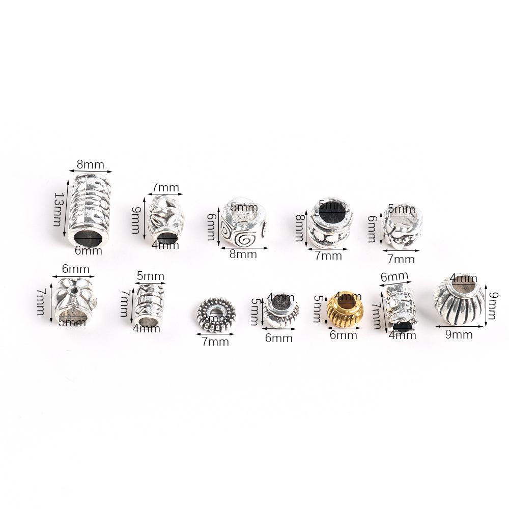Retro Alloy Hidden Silver Large Hole Spacer Bead Bucket Bead Straight Hole Diy Beaded Necklace Bracelet Jewelry Accessories Material