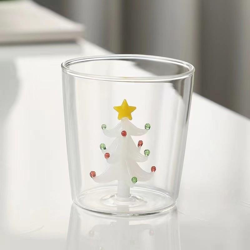Creative Glass Christmas Cup 3D Christmas Tree Inside Mug Wine Glass for Daily Party Drinking Glasses Coffee Milk Mug Lover Gift