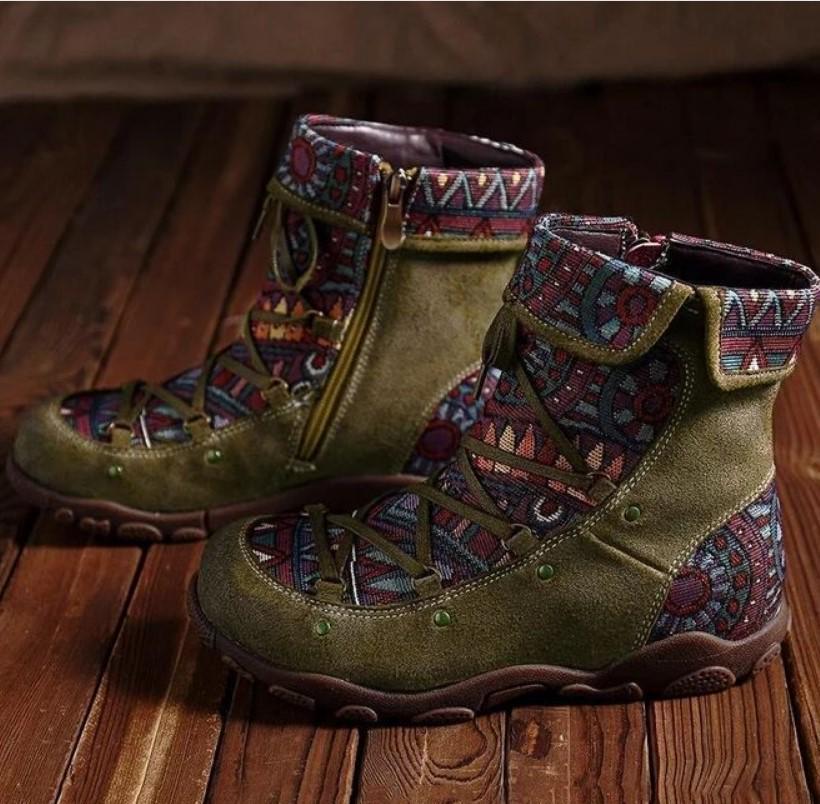 Outdoor casual jacquard women's shoes splicing short Martin boots ankle super comfortable flat women's boots
