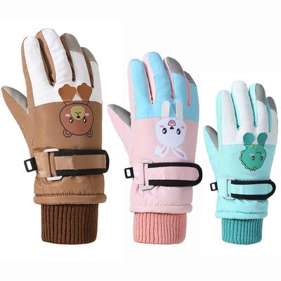 Cartoon-Kinderhandschuhe, verdickt, warm, für den Winter, Ski, Fünf-Finger-Handschuhe für Kinder, winddicht, für Jungen und Mädchen, Schneezubehör, 4–12 Jahre