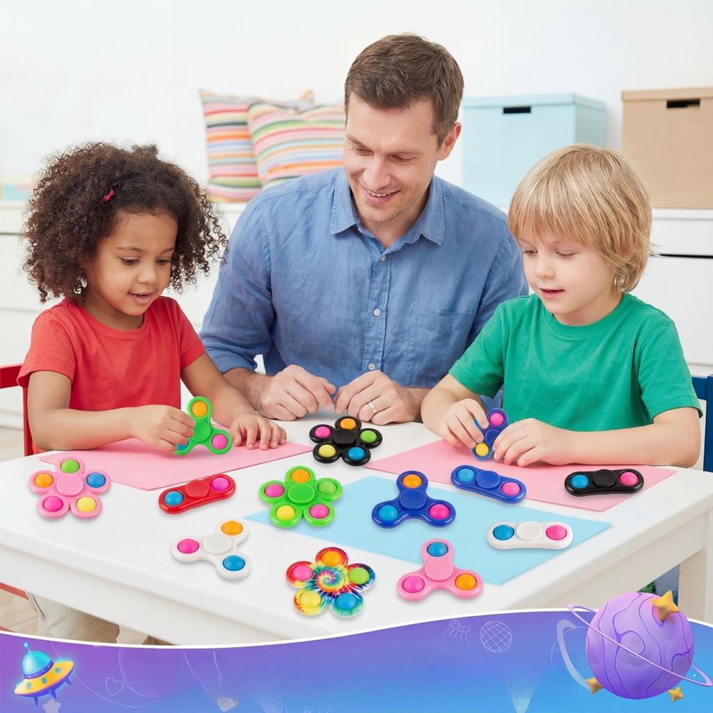 Funny Tie Dye Simple Fidget Spinner Finger Push Bubble Hand Spinner For ADHD Anxiety Stress Relief Sensory Party Favor For Kids