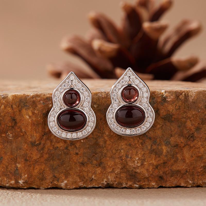 Natural Garnet Turquoise Hetian Jade Lapis Lazuli Nanhong Gourd Pendant Necklace Women'S Set S925 Sterling Silver Colored Treasure