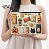 Cartoon Brush Holder Halloween Theme Cosmetic Bag, Durable Canvas Zipper Makeup Pouch, Digital Print Pouch Portable Storage for Stationery And