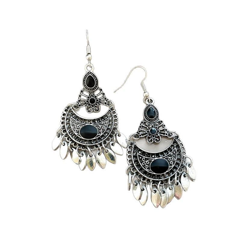 Retro Tibetan Red & Blue Floral Tassel Ear Hooks: Ethnic Style Niche Earrings for Women, Personalized Trendy Accessories