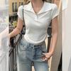Korean Unique Polo Lapel Design Front Shoulder Short-sleeved T-shirt Women's New Early Summer Wear Shows Temperament Small Top