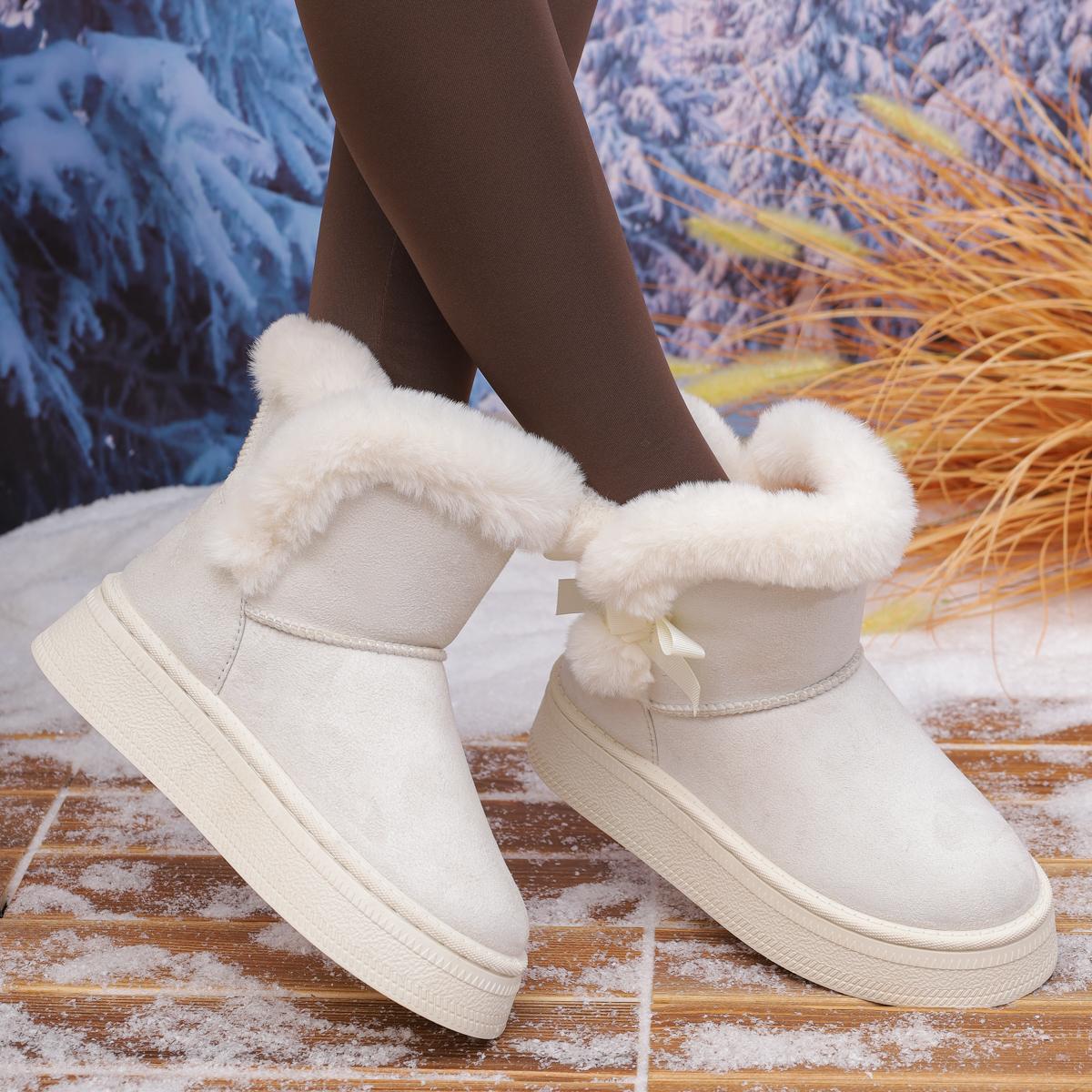 

Женские ботинки Модные с бантом Круглый носок Элегантные зимние ботинки Зимние на плоской подошве Износостойкие Мягкие Студенческие Плюс Бархат Теплые Женские Туфли 36 бежевый