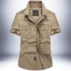 2024 Men's Washed Cotton Short Sleeve Military Shirt, Loose Fit Plus Size Outdoor Workwear