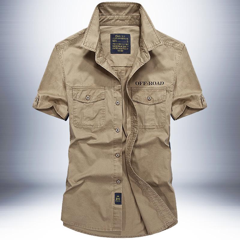 2024 Men's Washed Cotton Short Sleeve Military Shirt, Loose Fit Plus Size Outdoor Workwear