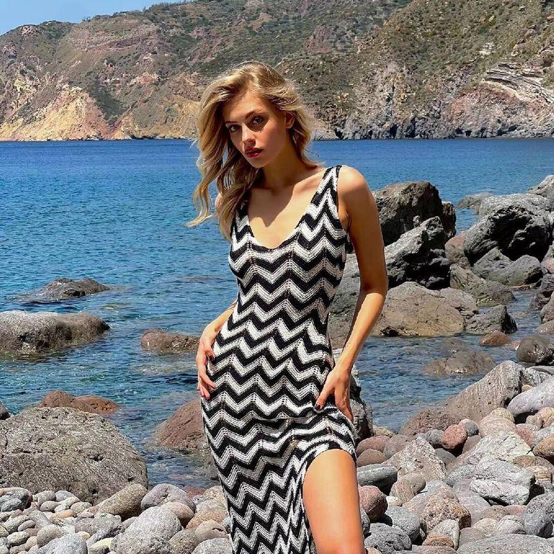 

Mid Length Long Length Summer New Arrival Thin Ice Silk Sling Dress Fashionable Stylish Small Sling Outwear Inner Wear Bottoming Skirt Stripes L
