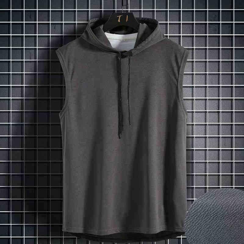 

New Sleeveless Vest Top, Men s Casual T-shirt, Solid Color Hooded Sweatshirt, Tie Up Style 3XL сірий