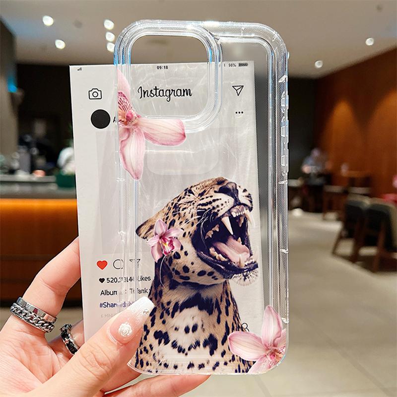 Plum Blossom Vicious Tiger Print Clear Case for Samsung Galaxy S26 S25 S24 S23 S22 S21 S20FE Plus Ultra A15 A35 A55 A05 5G Cover