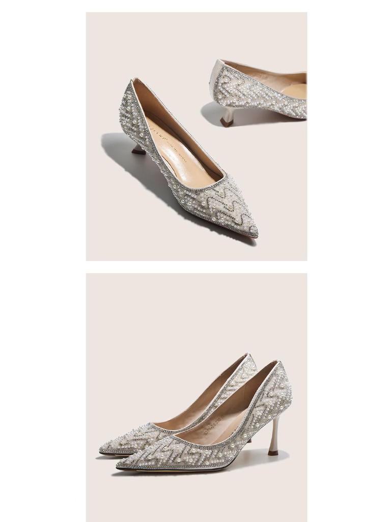 BEIJIANI 1578-23 Strass Perle High Heel Brautjungfern- und Braut Hochzeitsschuhe