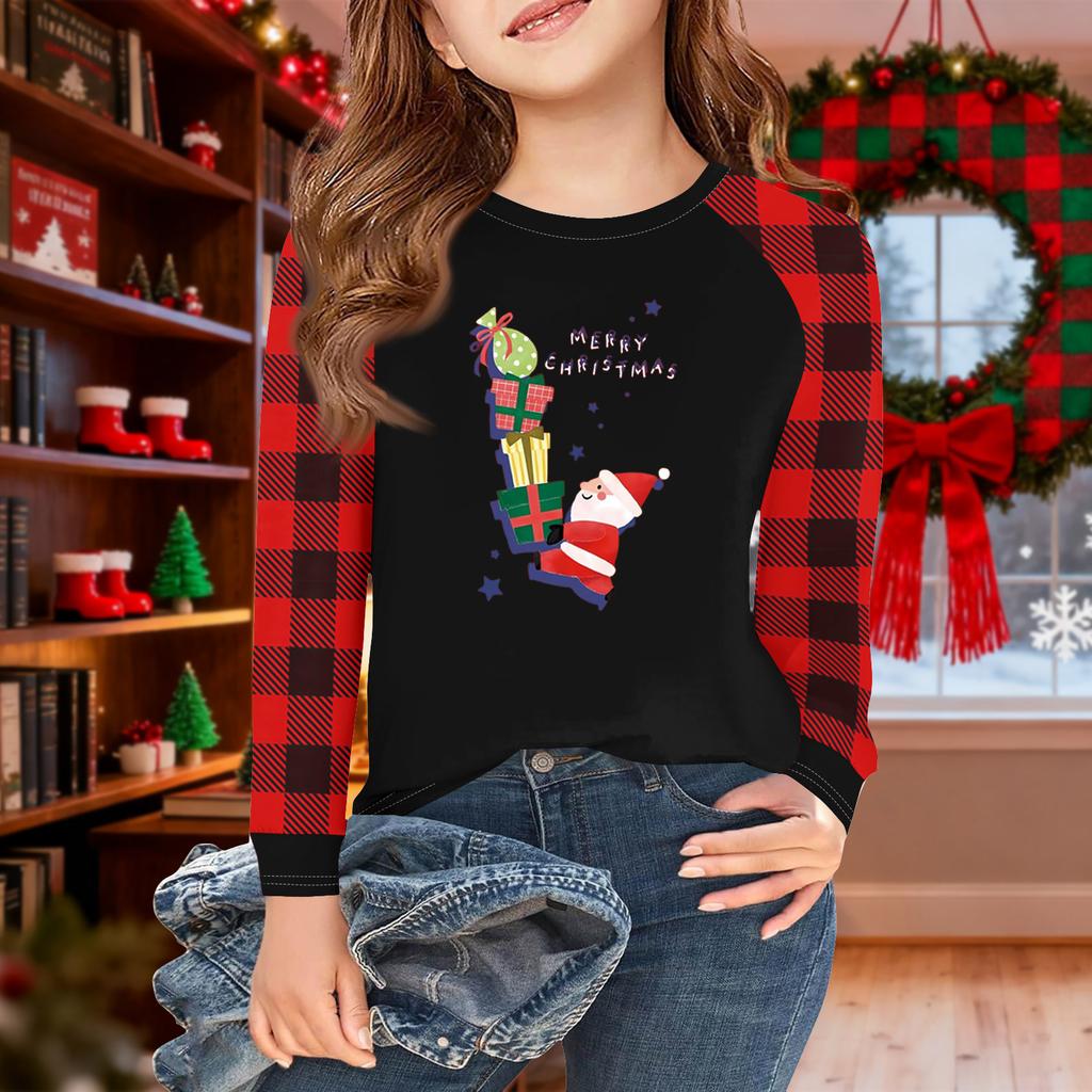 Girls Long Sleeve Christmas Day T Shirts Kids Fall Tops Crewneck Basic Tees 5-14Y