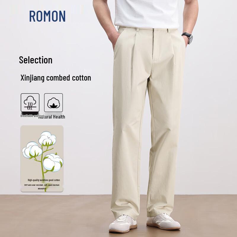ROMON Men s Cloud Comfort Pure Cotton Straight-Leg Casual Pants 29