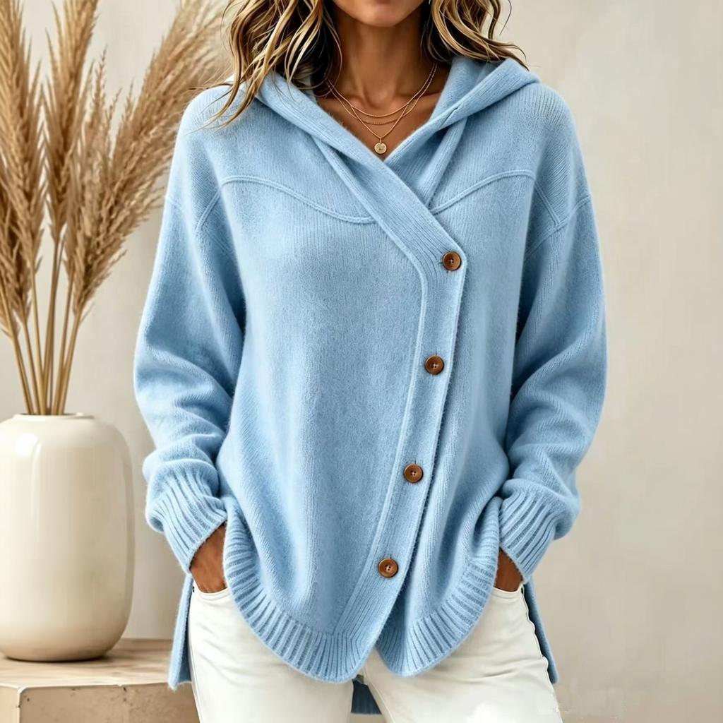 Women's Casual Loose Fit Long Sleeve Button Down Hooded Knit Cardigan Sweater
