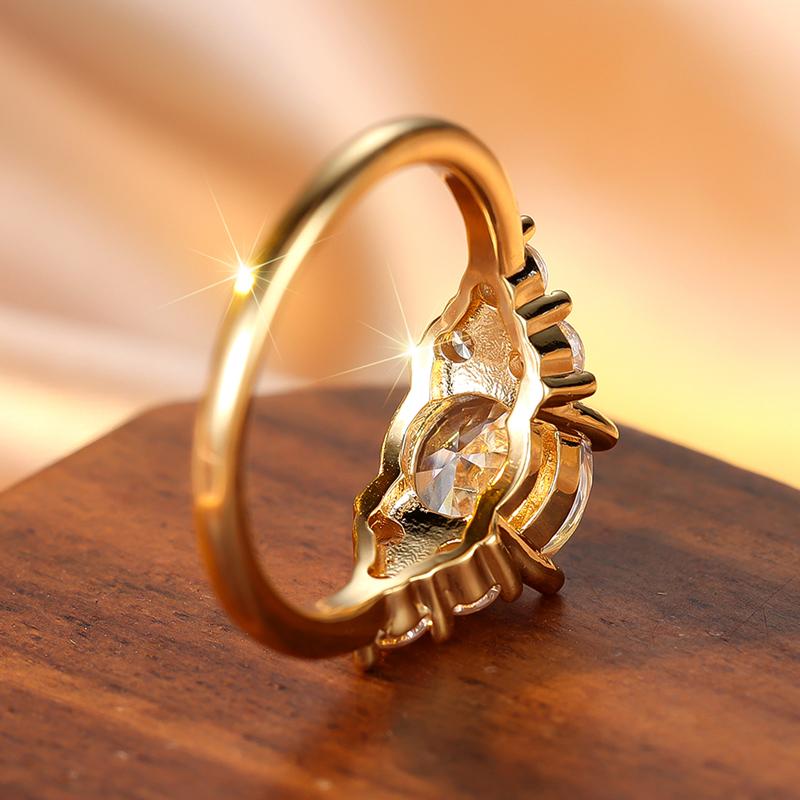 Glänzend weißer Zirkon, runder Stein, Trauringe für Frauen, Vintage-Verlobungsring in Goldfarbe, Luxus-Kristallschmuck, Muttertagsgeschenk