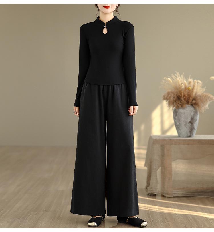 Women's Chinese Style Plush Long-Sleeve Slimming T-Shirt, Thickened Base Layer
