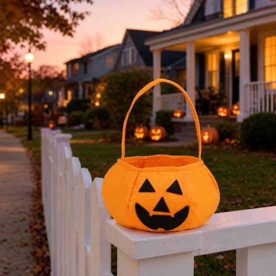 Halloween Pumpkin Candy Bag for Kids Reusable Non-Woven Trick or Treat Bucket Pumpkin