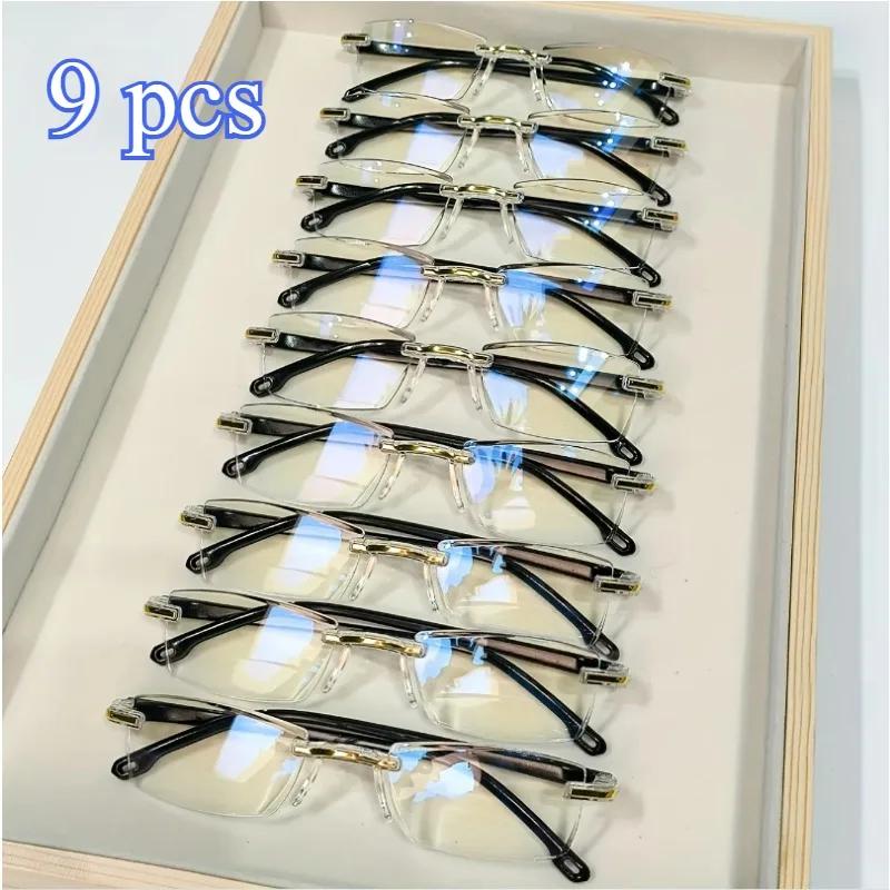 9pcs Reading Glasses Blue Light Blocking Glasses Rimless High-Definition Presbyopia Glasses for Women and Men +1.0 - +4.0