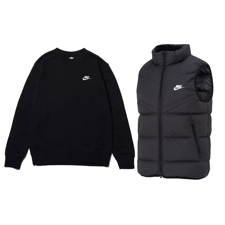 

Nike Повседневная толстовка с капюшоном с длинным рукавом и принтом букв, однотонная, с воротником-стойкой, на молнии, повседневный спортивный жилет на пуху, спортивный костюм BV2667-010+FB8184-010 XL