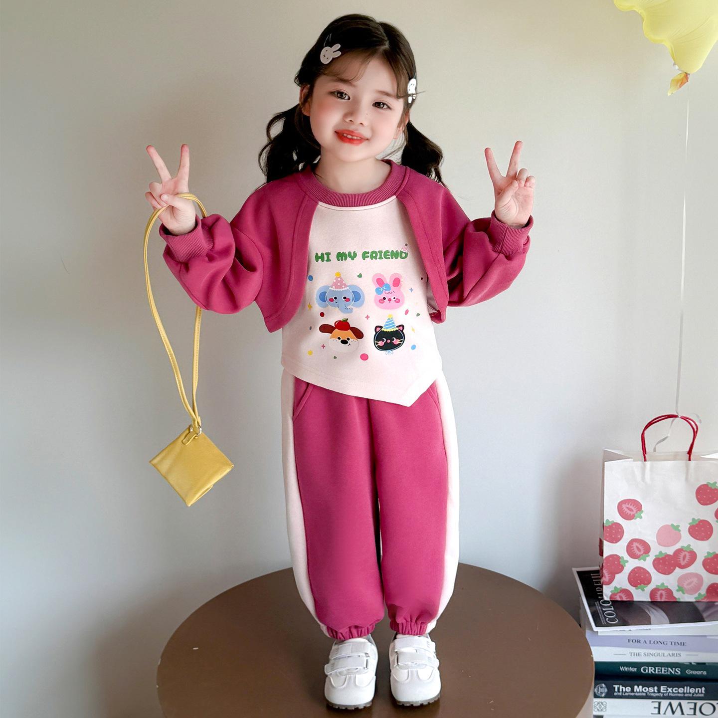 

Autumn 2025 Fashionable Cartoon Girl s Korean-Style Two-Piece Set 90 cm