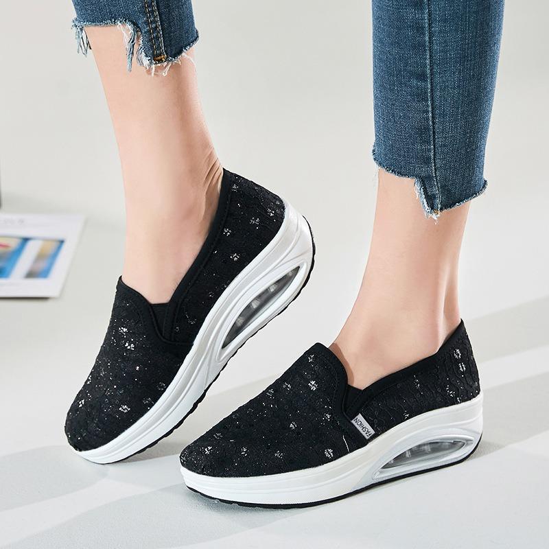 Rocking shoes women's summer new fly-woven mesh breathable casual mother shoes one-pedal platform women's shoes