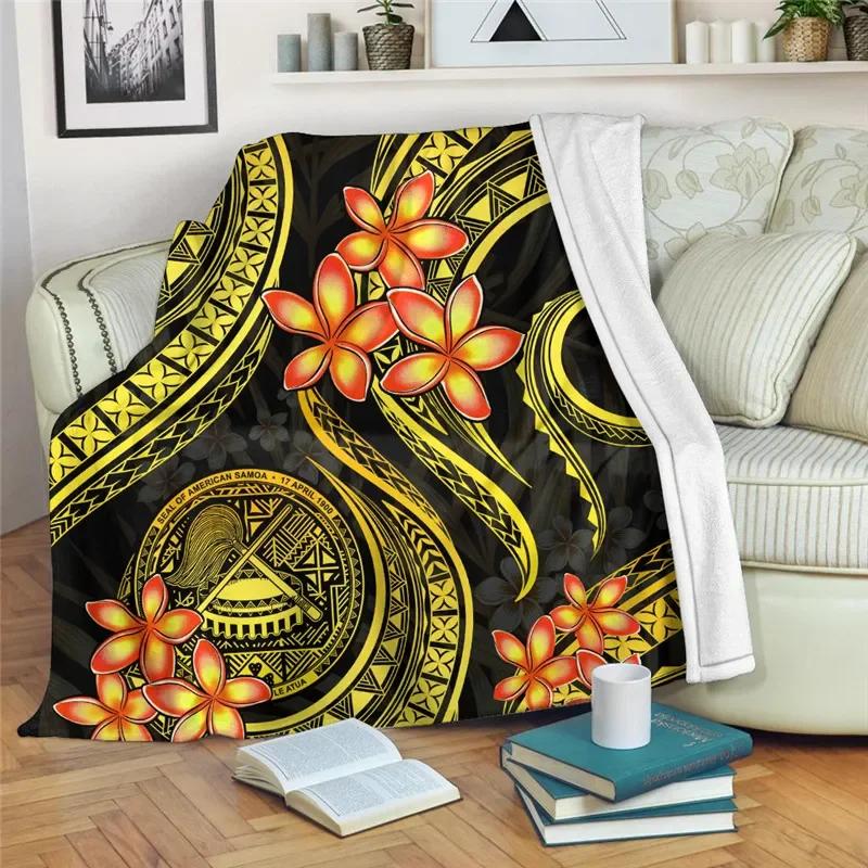 Hawaiian Polynesian Plumeria Pattern Flannel Throw Blanket Soft Lightweight Warm Decoration Soft Bed Home Sofa Kids Adults Gifts