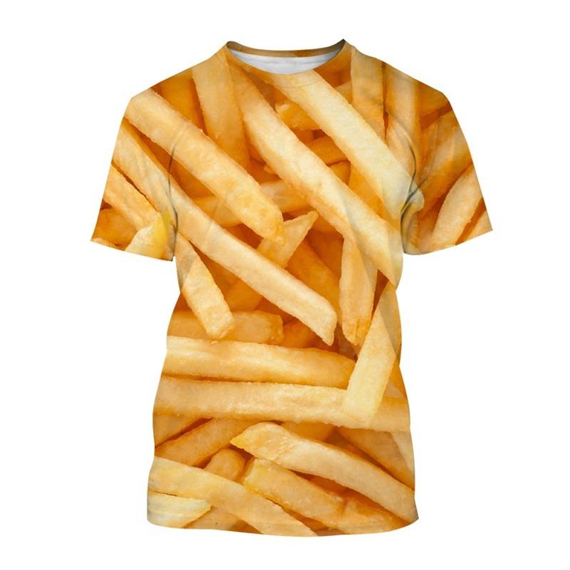 French Fries Pattern T Shirt For Men Potato Food 3D Printed Tees Summer Casual Loose O-Neck