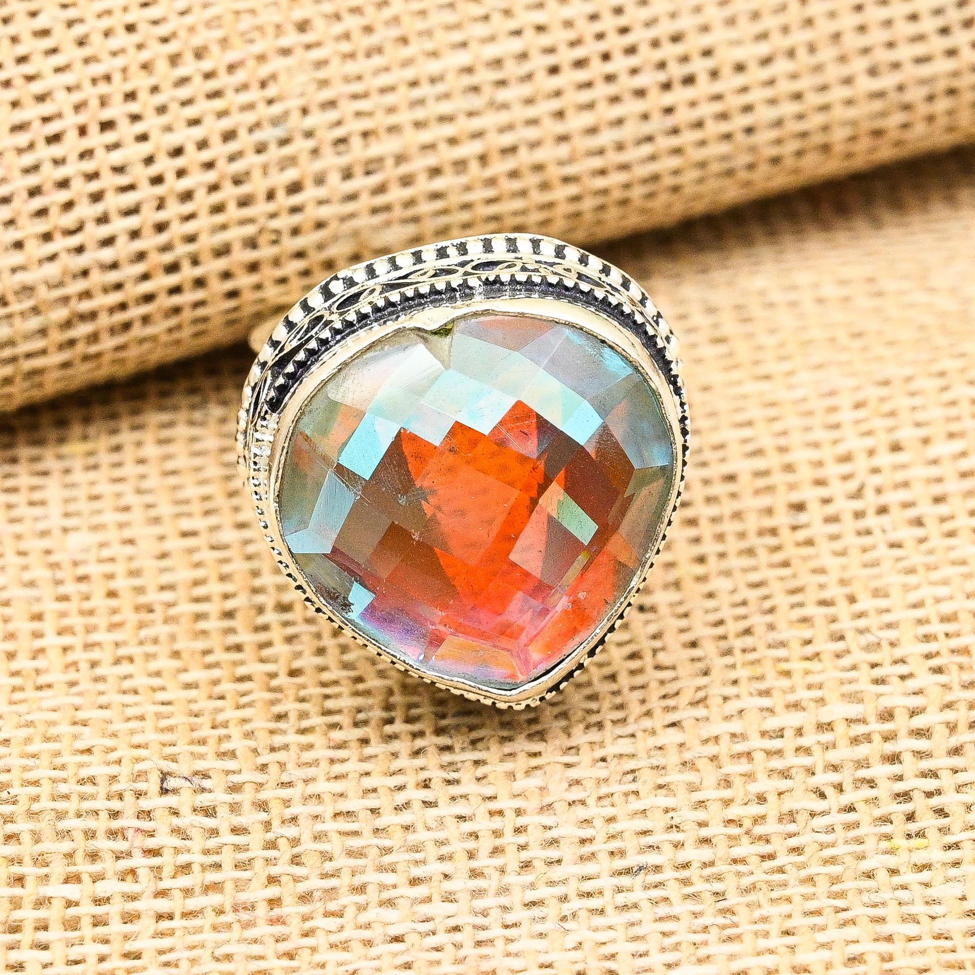 

Прекрасное кольцо в форме сердца с мистическим топазом и драгоценным камнем ручной работы из стерлингового серебра 925 пробы 9 белый