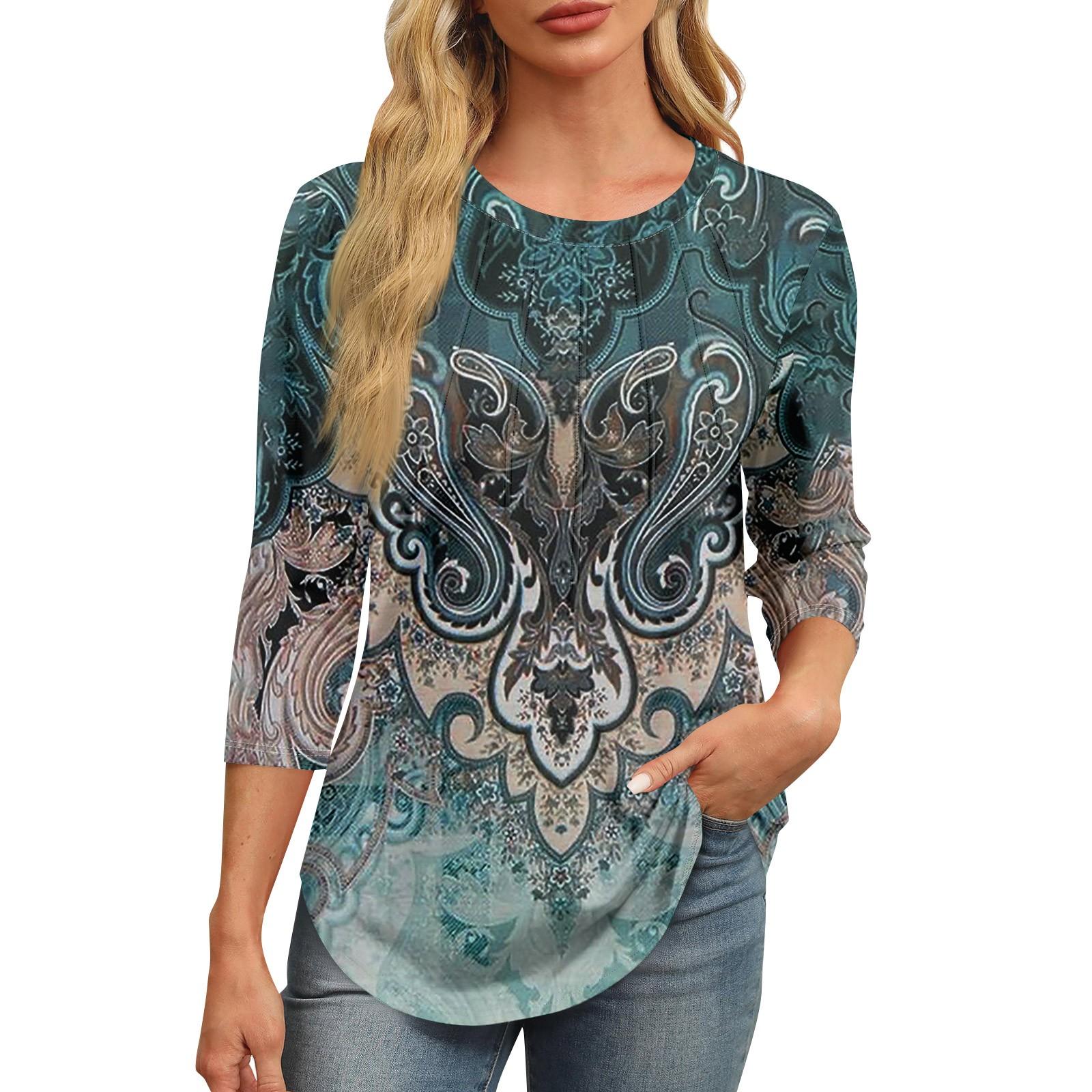 Женская модная футболка с круглым вырезом и рукавом 3/4 с принтом — фото 9